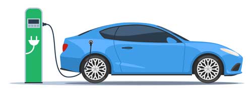 illustration of a car plugged into charging station