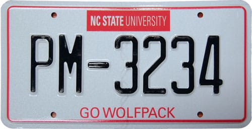 NC State University vanity plate