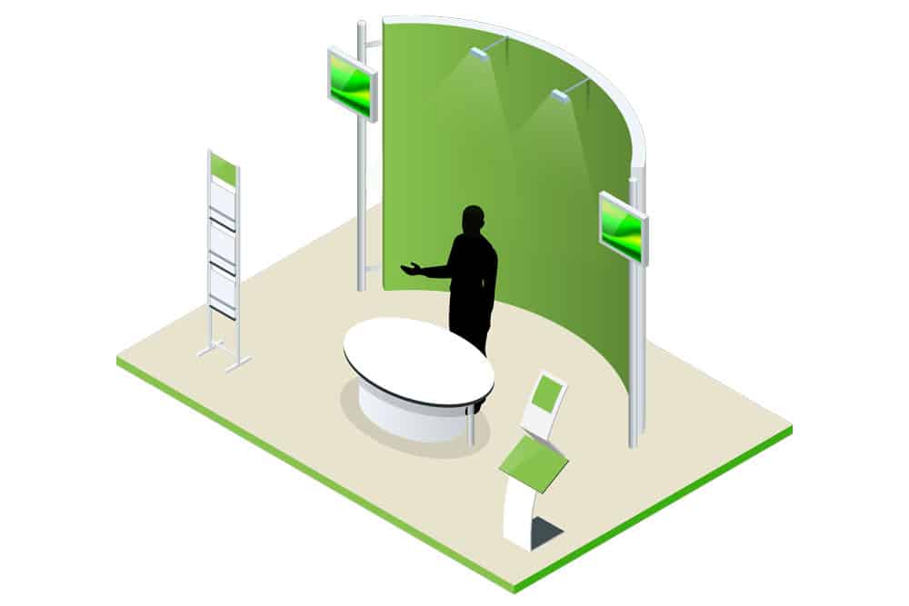 An isometric image of a Parking Industry trade show booth.