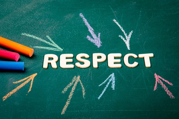Chalkboard with the word RESPECT written on it.