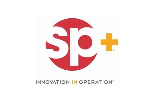 The logo for SP Plus, showcasing their innovation in operation and acquisition expertise with K M P Associates.