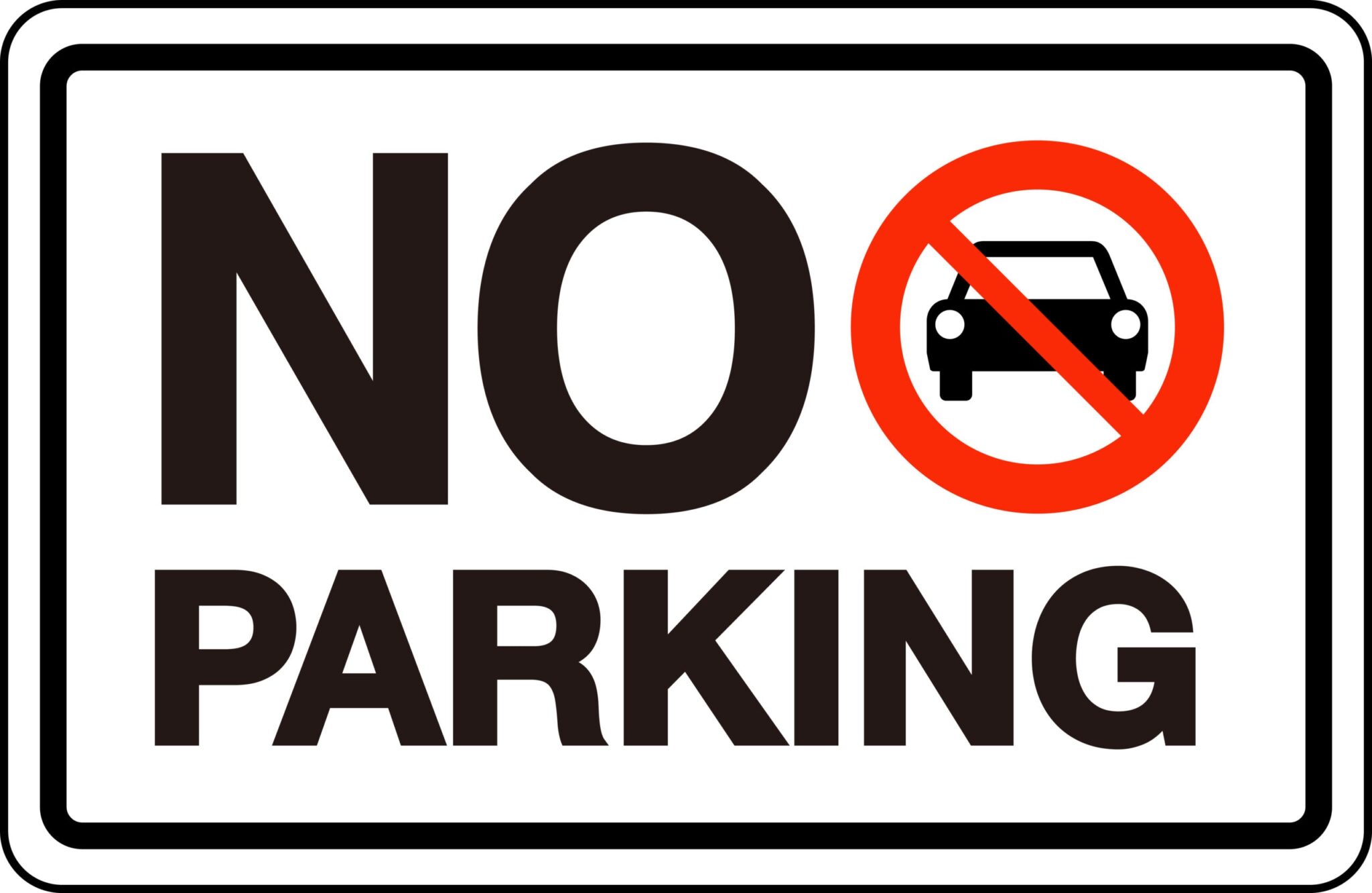 A no parking sign on a white background, emphasizing parking restrictions.