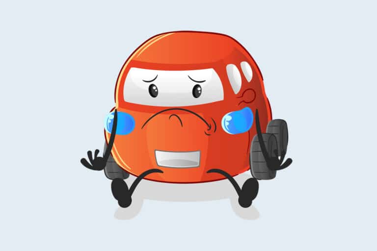 cartoon illustration of a disappointed red car that looks like its sitting