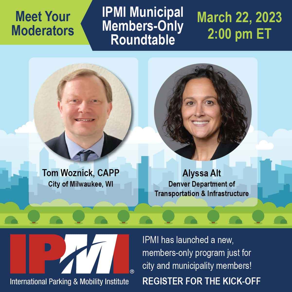 A flyer for an ipmm meeting focused on Municipal Government and Parking.