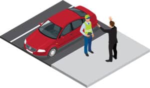 illustration of man arguing with a parking attendant