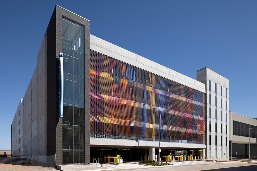 A Smart City building with a colorful glass facade.