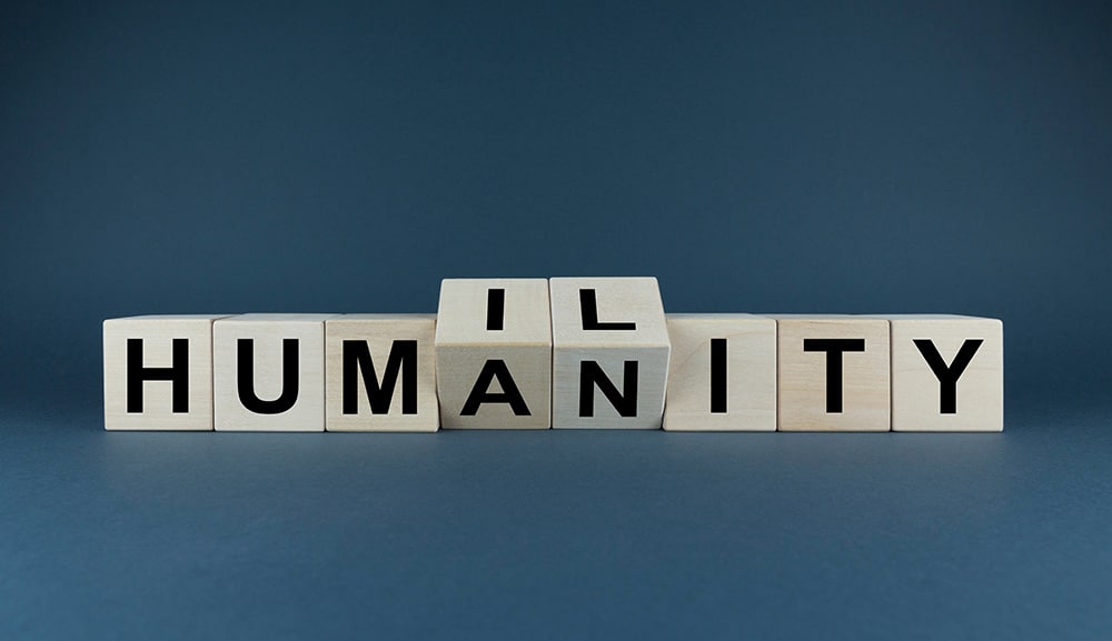 wooden blocks that spell out humanity and humility