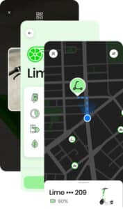 screenshots of Lime scooter app