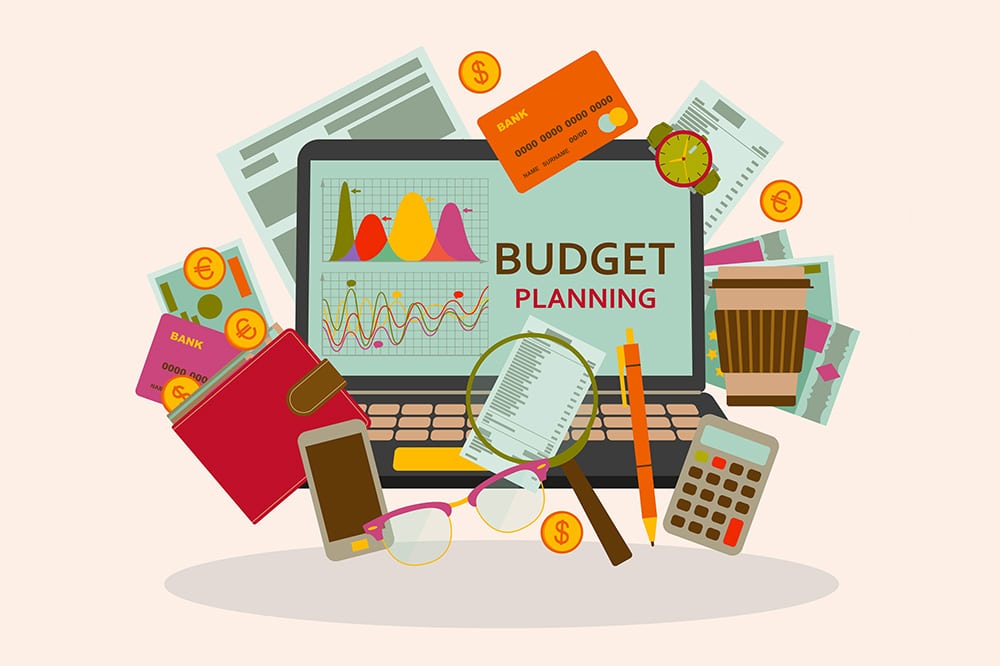 Illustration of different tools used for budgeting and financial planning