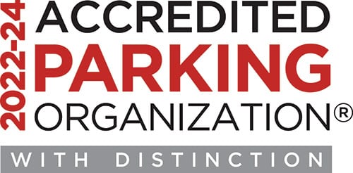 The logo for the Philadelphia Parking Authority, an accredited parking organization with distinction in curb management.