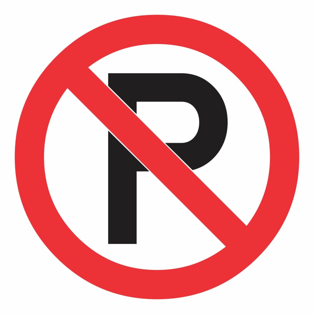 A "how to say no to parking" sign on a white background.