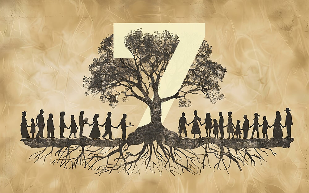 Silhouettes of people holding hands beneath a tree, with its roots and branches forming the shape of lungs on a textured background.