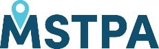 Blue and teal logo with the letters "mstpa" incorporating a location pin icon.