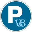 A blue and white circle with the word vb on it.