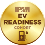Gold seal with "ipmi ev readiness cohort" text and a plug-in electric vehicle charger icon.