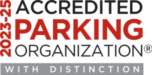 A black and red logo for a distinguished Parking & Mobility organization.