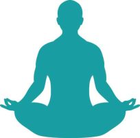A silhouette of a man meditating in a lotus position.