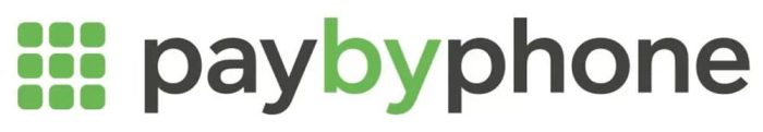 Pay by phone logo on a white background, showcasing the partnership between PaybyPhone and Offstreet.