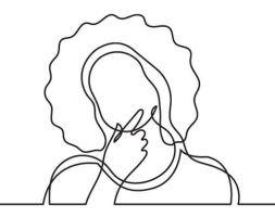 one line drawing of woman thinking
